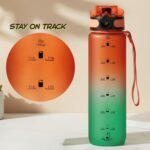 Motivational Water Bottle with Time Marker – BPA/BPS-Free Tritan Bottle – Leak-Proof Design with Straw & Fast Flow Lids – Perfect for Gym, Outdoor Sports, and Fitness (Gradient Orange/Green) - Image 6