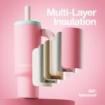 CHAKO LAB BaWang Insulated Stainless Steel Tumbler | Tumbler with Handle and Straw 33oz | Cup Holder Friendly for Travel | Leakproof Water Bottle | BPA-Free | Ceramic liner|Strawberry - Image 5