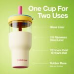 CHAKO LAB Insulated Stainless Steel Water Bottle | Dual-layer tumbler with Glass Linner and Stainsteel Linner | BPA-Free Leak Proof Thermos | 20oz Bottle with Two Straw | White & Blue - Image 3