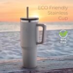 SIPX™ 40 oz Insulated Tumbler with Handle & Straw – Vacuum Insulated Stainless Steel, Leakproof, Cupholder Friendly – Perfect for Iced Coffee, Water & Travel – Grey - Image 5