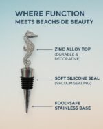Wine Bottle Stopper, Decorative, 2-Pack, Vacuum Seal, Soft Reusable Silicone Cork for Leak Proof, Seahorse, Ocean (Silver) - Image 3