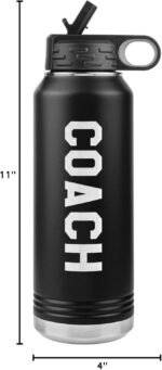 Coach Water Bottle - Coach Gift - 32oz Insulated Engraved Stainless Steel Flip Top with Straw Black - Image 3