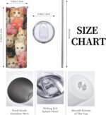 Cute Cat Stainless Steel Insulated Tumbler with Lid - 20oz Kitten Flower Floral Travel Mug, Reusable Metal Straw and Brush, Double-Wall Vacuum Bottle Cup for Hot and Cold Drinks,Gifts Women - Image 3