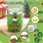 Patelai 6 Pieces Lime Green Christmas Wine Tumbler with Lids and Straws 12 oz Stainless Steel Insulated Coffee Cups Bulk Funny Wine Cups for Holiday Xmas Elf Tumbler Party Gifts - Image 4