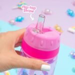 Blippo® Pink Water Bottle for Girls - Plastic Girls’ Water Bottle for School - Non-toxic BPA Free Bottle for Kids - Leak Proof Kawaii Design with Straw and Carry Handle, 22oz - Image 3
