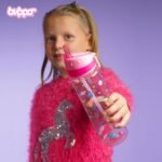 Blippo® Pink Water Bottle for Girls - Plastic Girls’ Water Bottle for School - Non-toxic BPA Free Bottle for Kids - Leak Proof Kawaii Design with Straw and Carry Handle, 22oz - Image 4