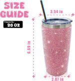Bling Rhinestone Tumbler 20oz Stainless Steel Studded Glitter Thermal Cup with Leak proof Lid and Straws Double Wall Vacuum Insulated Portable Travel Coffee Mug (Pink) - Image 4