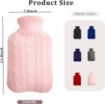 Hot Water Bottle with Knitted Cover,2L Hot Water Bag,Hand Warmer Bag,Hot and Cold Therapies for Sore Muscles,Menstrual Cramps,Neck and Shoulder Pain Relief,Great for Women,Childs (Pink) - Image 4