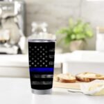 Hasdon-Hill Thin Blue Line Flag Tumbler, USA Police Flag Stainless Steel Insulated Travel Coffee Mug 20 oz - Image 3