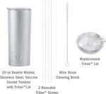 BUILT Double Walled Stainless Steel Tumbler Set with Replacement Lid, 2 Reusable Tritan Wire Straw Cleaning Brush in Gift Box, 20 Ounce, Black - Image 4