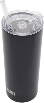 BUILT Double Walled Stainless Steel Tumbler Set with Replacement Lid, 2 Reusable Tritan Wire Straw Cleaning Brush in Gift Box, 20 Ounce, Black - Image 5