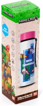 Puckator Minecraft Axolotl Hot & Cold Digital Thermometer Bottle - Reusable Insulated Active Water Bottle Flask for Girls and Boys with A Carry Handle & Straw - Bpa Free - for School Nursery - Image 3