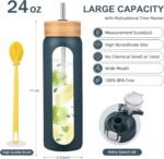 24 oz glass water bottle - Motivational Tumbler With Time Marker - Borosilicate Glass Water Bottles With Silicone Sleeve and 2 Lids - Handle Spout Lid & Bamboo Straw Lid - Image 3
