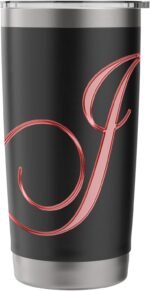 Letter J Pretty Personalized Red Monogram Initial Name Cute Stainless Steel Insulated Tumbler - Image 4