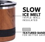Elemental Recess Lowball Tumbler, 10oz Triple Wall Stainless Steel Cup with Non-Shattered Tritan Lid, Insulated Whiskey Glass, Insulated Coffee Tumbler Mug for Hot & Cold Drinks - Teak Wood - Image 4