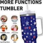Patriotic American Stars 40 OZ (1200 ML) Stainless Steel Tumbler with Handle Lid Straw, Ice Bully Insulation and Cooling Cup for Women Men Birthday Presents - Image 6