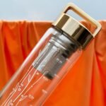 23 oz Borosilicate Glass Water Bottle with Handle Lid - Motivational Sports Drinking Bottle with Neoprene Sleeve (Gold) - Image 3