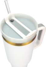 40oz Stainless Steel Travel Tumbler With Gold Accent| Double-Wall Vacumm Insulated Tumbler With Straw, Lid & Handle (White) - Image 4