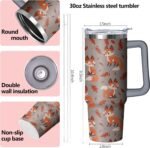 30 oz Fox Tumbler with Handle and Straw, Insulated Stainless Steel Cup with Lid, Travel Coffee Mug Water Bottle, Gifts for Woman Animal Lovers - Image 3