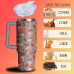 30 oz Fox Tumbler with Handle and Straw, Insulated Stainless Steel Cup with Lid, Travel Coffee Mug Water Bottle, Gifts for Woman Animal Lovers - Image 4