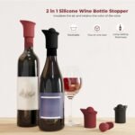 2 Pack 2 in 1 Silicone Wine Bottle Stoppers & Pourers, Upgraded Reusable Wine Preserver, Champagne Stoppers with Vacuum, Ideal Gift Accessory for Wine Lovers (Black&Red) - Image 3