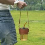 13 oz Tumbler Water Glass, Water Bottle with Straw and Dustproof Lid, Coffee Ice Cup Double Wall Insulated Glass Cup (Amber with Sleeve and Strap) - Image 3