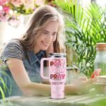 Pink Christian Inspirational Tumbler, Pray Over It Bible Verse Gifts, Christian Gifts for Women, Daily Prayer Pink Tumbler With Handle Jesus Cup 40oz - Image 3