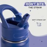 12oz Kids Water Bottle for School, Toddler Bottles with Straws, Stainless Steel Vacuum Insulated Water Bottle for Boys&Girls, Leak-Proof, BPA-Free, Blue + Green - Image 3