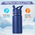 12oz Kids Water Bottle for School, Toddler Bottles with Straws, Stainless Steel Vacuum Insulated Water Bottle for Boys&Girls, Leak-Proof, BPA-Free, Blue + Green - Image 5