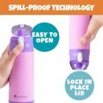 Bentology Stainless Steel 13 oz Reusable Water Bottle for Kids, Pink- Double Wall Insulated, Spill Proof Lid w/Built-in Straw- Keep Liquids Hot or Cold- Easily Fits in Lunch Boxes & Bags - Image 3