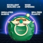 Cocosmile Astronaut Round Kids Water Bottle with Removable Sleeve - Easy Open Button, Carrying Lanyard - Tritan Plastic Water Bottle Ideal for School Boys Girls, BPA Free Kids Cup (With Straw) - Image 4