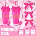 8 Set Birthday Party Glitter Tumblers 24 oz Birthday Squad Queen Plastic Tumblers with Lid Straw and Twist Bow for Squad Party Favor Decorations for Women(Rose Red) - Image 3