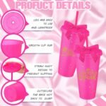 8 Set Birthday Party Glitter Tumblers 24 oz Birthday Squad Queen Plastic Tumblers with Lid Straw and Twist Bow for Squad Party Favor Decorations for Women(Rose Red) - Image 4