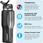 HYDROWION 40 oz Insulated Water Bottle with Straw fit in Car Cup Holder(Cold 48 hrs, Hot 24 hrs) Drinking Bottle with Straw Lid, Spout Lid and Flex Cap Leakproof Travel Thermo Mug，Black - Image 3