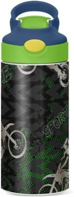 Kids Water Bottle - 12 Oz Insulated Stainless Steel Water Bottles with Straw Lid for Girls/Boys, Leak Proof, BPA Free (Camouflage Motocross Riding) - Image 3