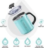 Ideus 16 oz Coffee Cup, Stainless Steel Coffee Travel Mug, Spill Proof Tea Mug with Handle and Lid, Lightweight and Durable, Great for Office Home and Outdoor Use, Sky Blue-FUJI FLOW - Image 3