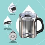 Ideus 16 oz Coffee Cup, Stainless Steel Coffee Travel Mug, Spill Proof Tea Mug with Handle and Lid, Lightweight and Durable, Great for Office Home and Outdoor Use, Sky Blue-FUJI FLOW - Image 4