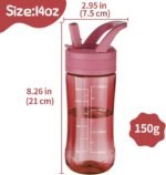 Kids Clear Water Bottle 14oz Flip with Straw Carry Handle, Leakproof, Reusable, Tritan, BPA Free, Suitable for Boys and Girls, Red - Image 3