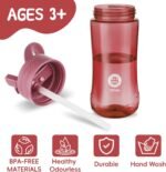 Kids Clear Water Bottle 14oz Flip with Straw Carry Handle, Leakproof, Reusable, Tritan, BPA Free, Suitable for Boys and Girls, Red - Image 4