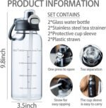 35oz Glass Water Bottle with Straw & Handle, BPA-Free Leakproof Glass Water Bottles with Stainless Steel Tea Strainer & Protective Sleeve for Travel, Gym, Home, Office (2PCS) - Image 3