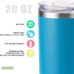 koodee 20 oz Stainless Steel Skinny Tumblers (4 Pack) Double Wall Insulated Water Tumbler Cup with Straw, Lids and Straw Brushes (Baby blue/White/Pink/Sky Blue) - Image 4
