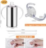 12oz Stainless Steel Sippy Cups for Toddlers with Handles, Spill Proof Double Wall Vacuum Insulated Sippy Cups, Kids Straw Cups with Extra Lids for School, Outdoor - Image 3