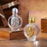 VILLCASE 2pcs Glass Holy Water Bottle, Decorative Bottles Holy Water Container, Portable Empty Container for Anointing Oil, Catholic Christian Presents & Church Home Altar (Gold + Silver) - Image 3