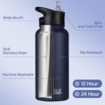 HASLE OUTFITTERS 32 oz Insulated Water Bottle Stainless Steel Double Walled Vacuum Sports Water Bottle with 2 Lids (Straw and Spout Lid) for Gym Camping Hiking(Navy,4) - Image 3