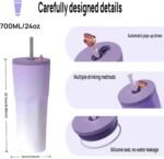 24 oz Insulated Mug with Lid and Bounce Straw, Stainless Steel Water Bottle Reusable Travel Coffee Mug Insulated Tumbler Cups for Hot & Cold Drinks (Gradation Purple) - Image 3