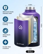 Insulated Water Bottle 64 oz, Vacuum Stainless Steel Water Bottle Keep Cold 48Hrs, Half Gallon Large Water Jug for Travel, Sport, Gym, Hiking with Carrier Bag, Purple/Black - Image 4