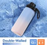 DOMICARE 16 oz Kids Water Bottle for School Stainless Steel Double Wall Vacuum Insulated Water Bottle with Straw lids & Spout Lid, Leakproof BPA Free (Blue/Pink,8) - Image 5