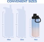DOMICARE 16 oz Kids Water Bottle for School Stainless Steel Double Wall Vacuum Insulated Water Bottle with Straw lids & Spout Lid, Leakproof BPA Free (Blue/Pink,8) - Image 6