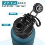 40oz Insulated Water Bottle - 2-in-1 Leak-Proof Lid (Sip/Straw) + Handle, Stainless Steel Bottle Bulk for Sports, Commuting, Office Work, Outdoor Activities, Black, 4 Pack - Image 3