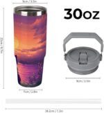 Digital Cat Enjoy The Sunset Portable Tumbler with Lid And Straw 30oz Insulated Water Bottle Car Drinking Cups - Image 3
